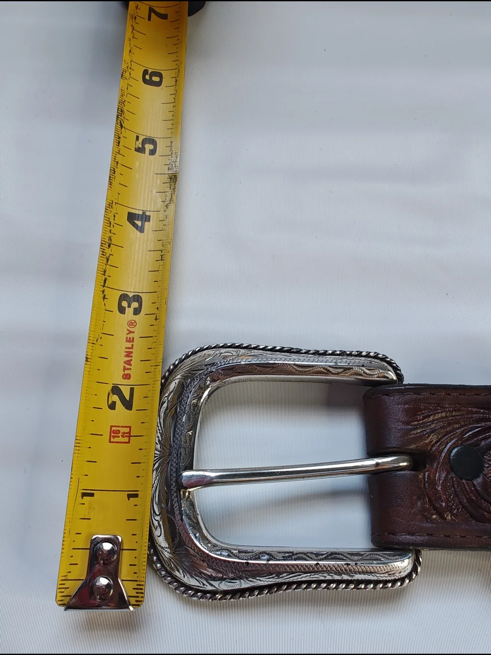 Silver Creek Vintage 1995 Tooled Leather Western Belt Brown Silver Buckle 38